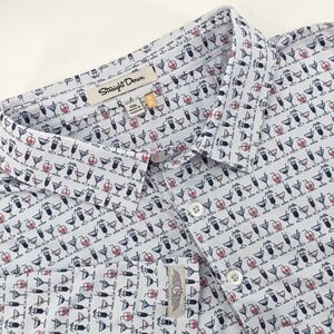 Straight Down Cocktail Drinks Polo Upf50 Geometric Print White Mens Sz‎ XXL